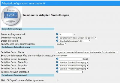 Smartmeter Adapter für ioBroker, Einstellungen