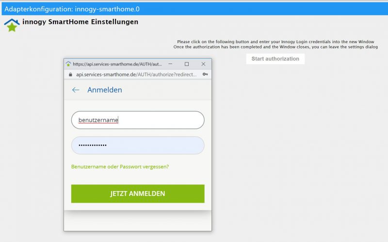 Authentifizierung des Innogy Adapters in ioBroker