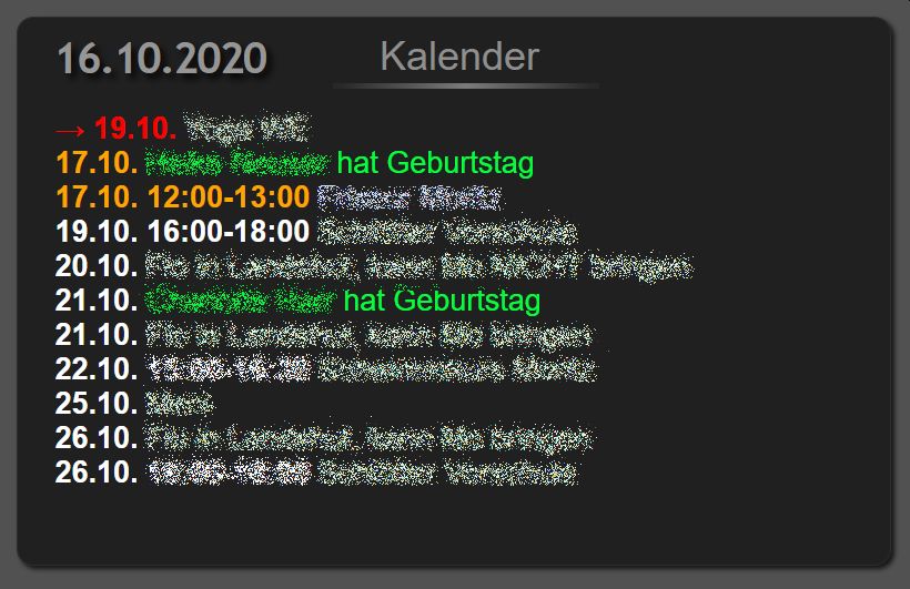 Kalendereinträge in ioBroker VIS-Oberfläche