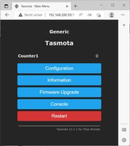 Tasmota mit konfiguriertem Zähler auf D7
